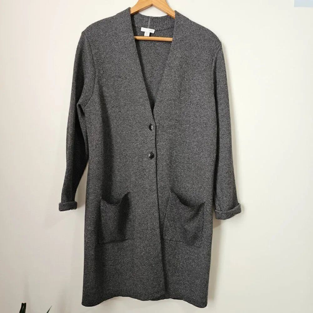 EUC LIKE NEW J JILL COTTON BLEND GREY LONGLINE V NECK LONG CARDIGAN JACKET SZ M